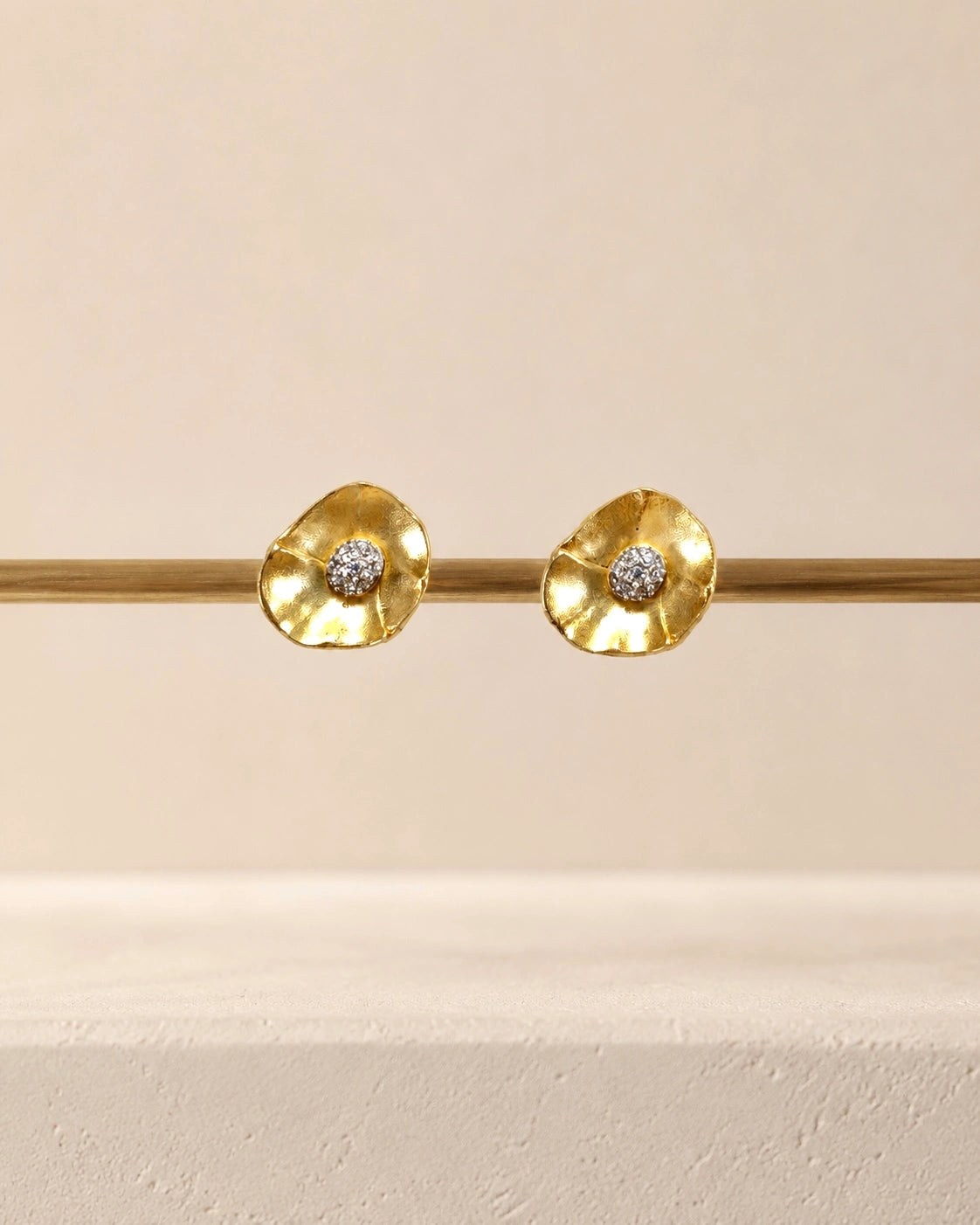 Gold Plated Flower Earrings with White Zircons