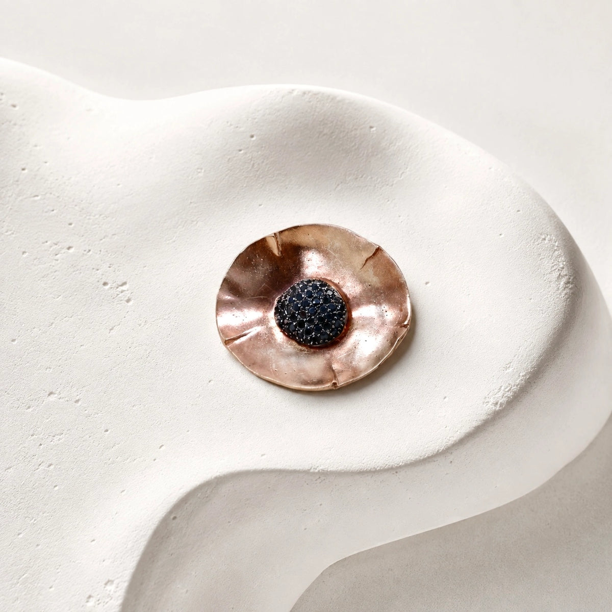 Bronze-Tone Flower Brooch with Black Zircons