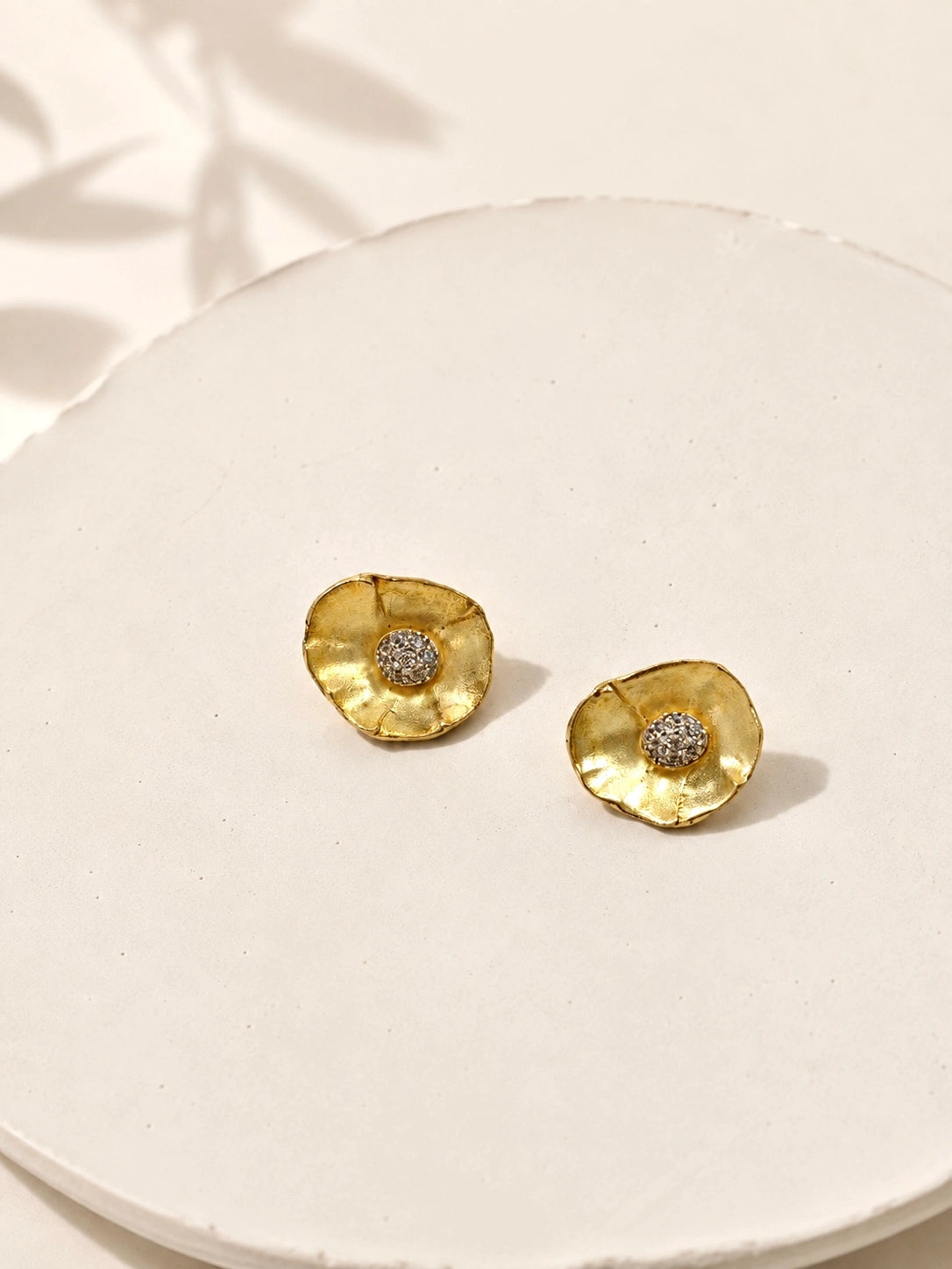 Gold Plated Flower Earrings with White Zircons