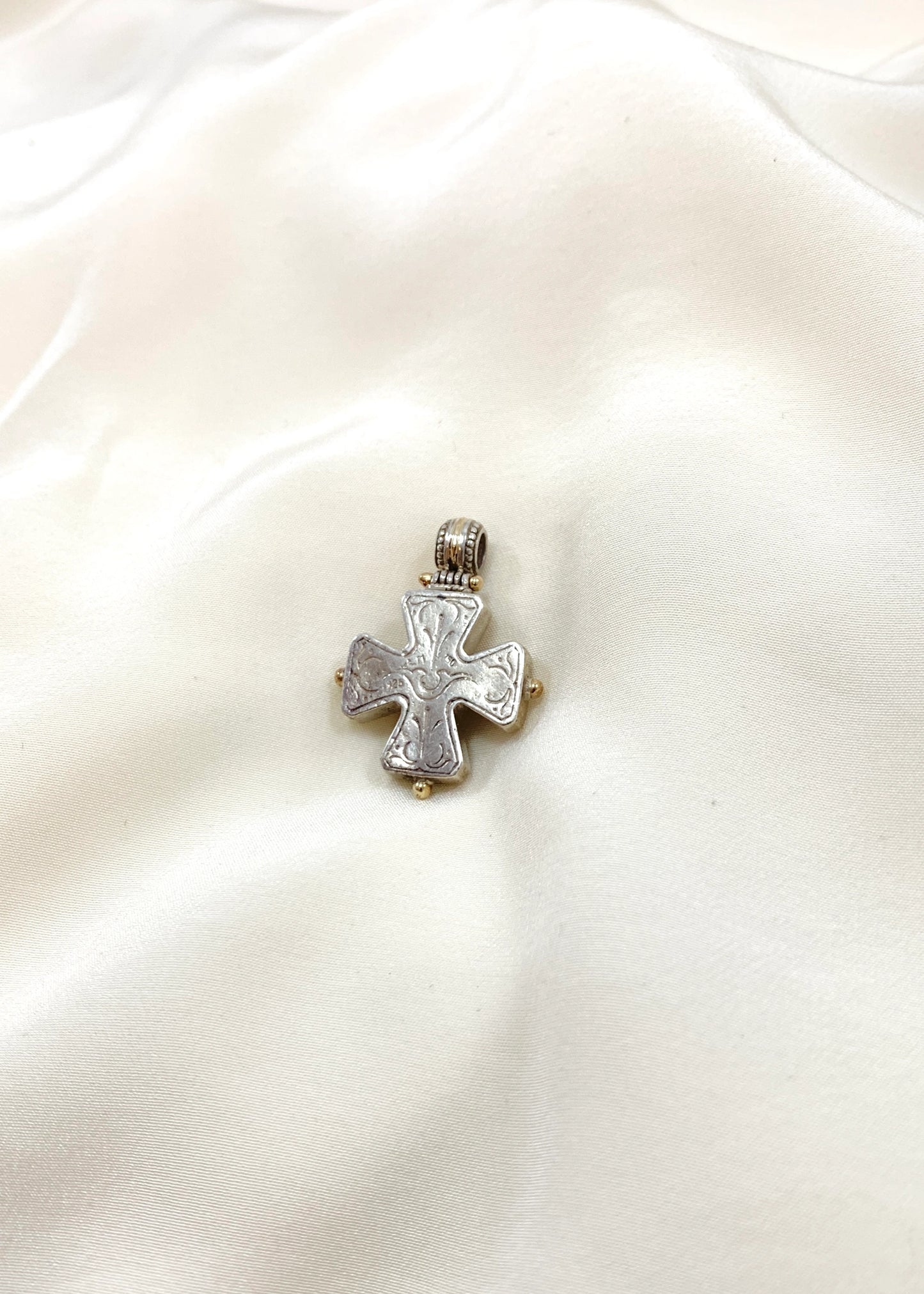 Silver Cross with Gold Details and Garnet