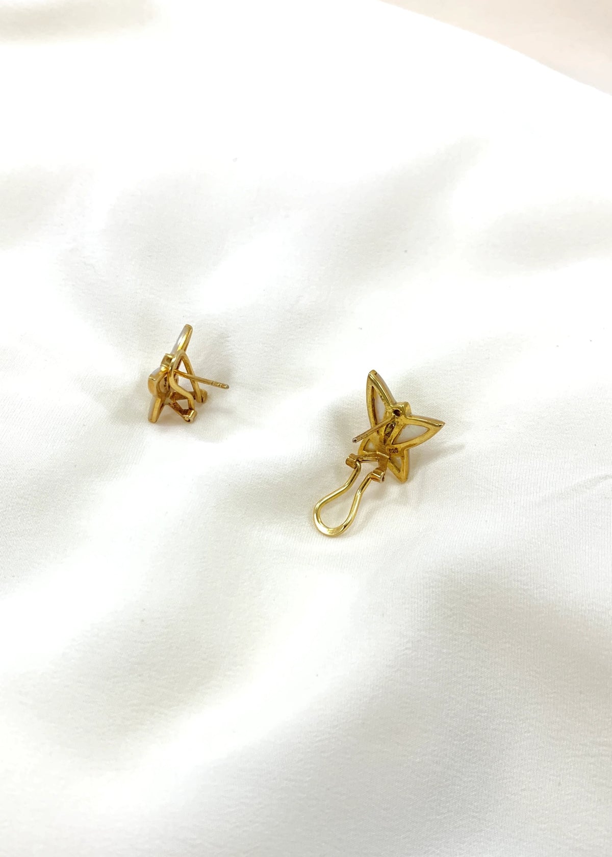 Gold-plated sterling silver 925 butterfly earrings with natural white mother of pearl