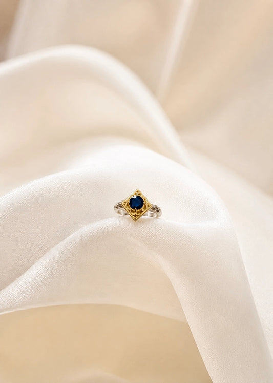Handcrafted Ring with 18K Gold Details and Black Garnet